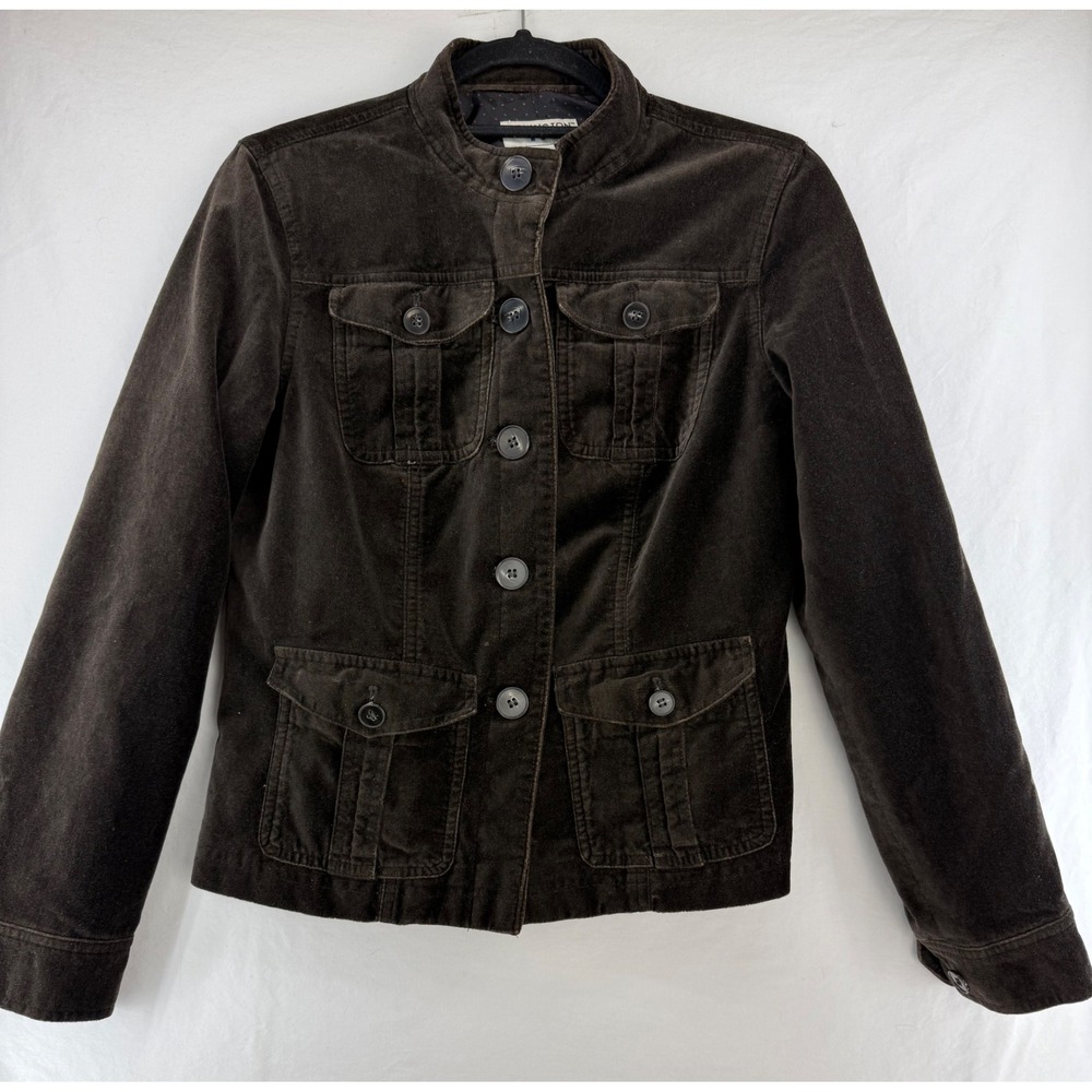 Covington‎ Brown Velvet Button Up Utility Jacket Women Small Pocket Detail